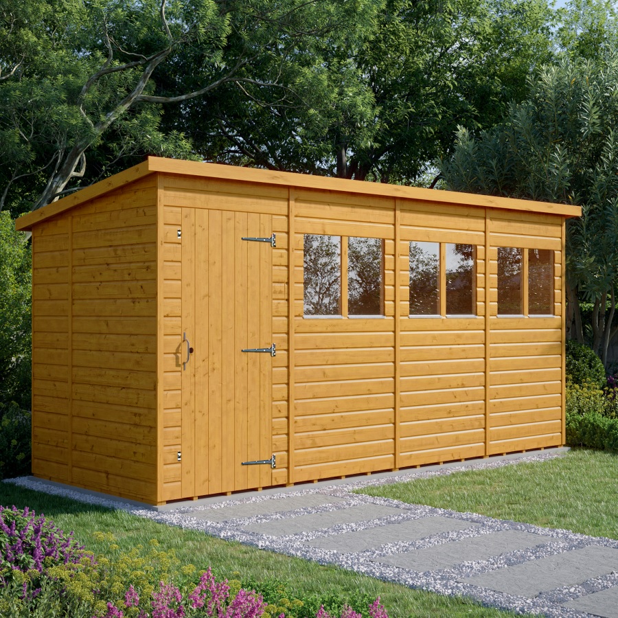 16x6 Pent Shed - Single Door, Windowed