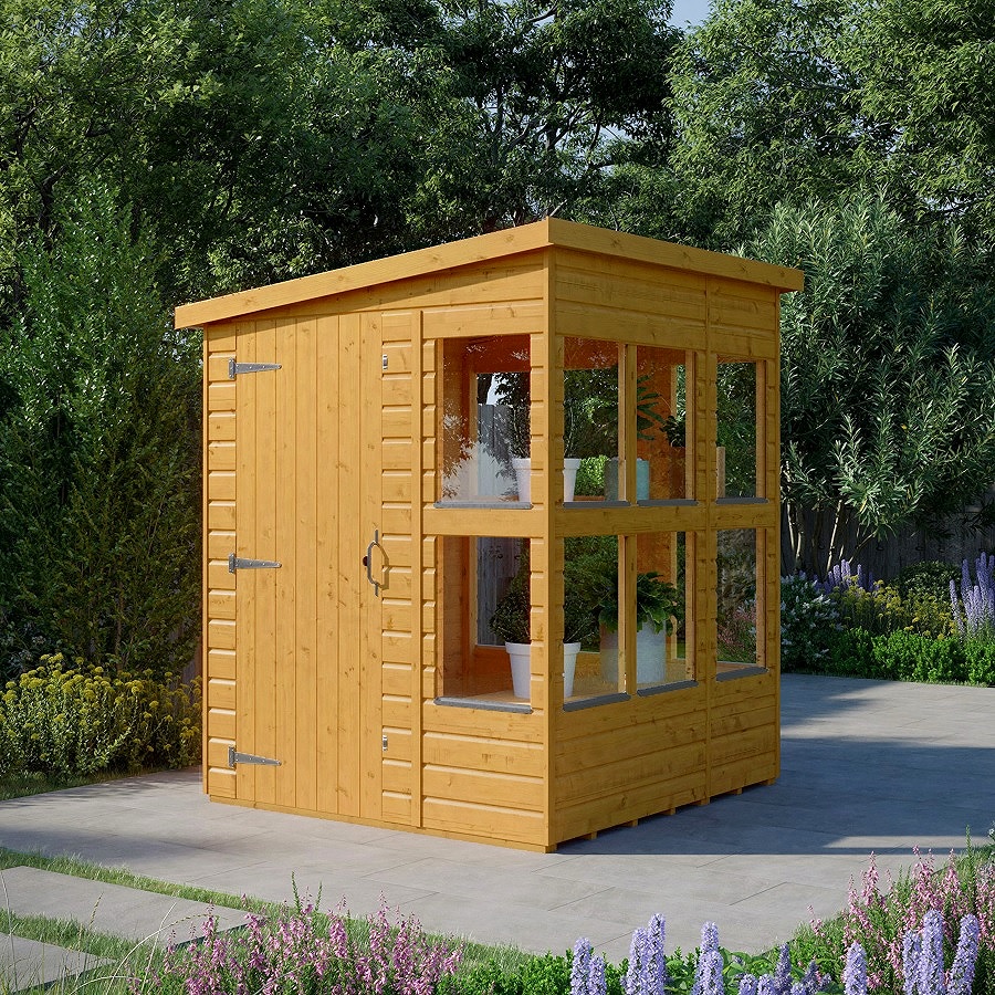 6x6 Pent Potting Shed Single Door & Free Workbench Rainbow
