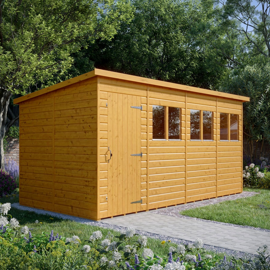 16x8 Pent Shed - Single Door, Windowed