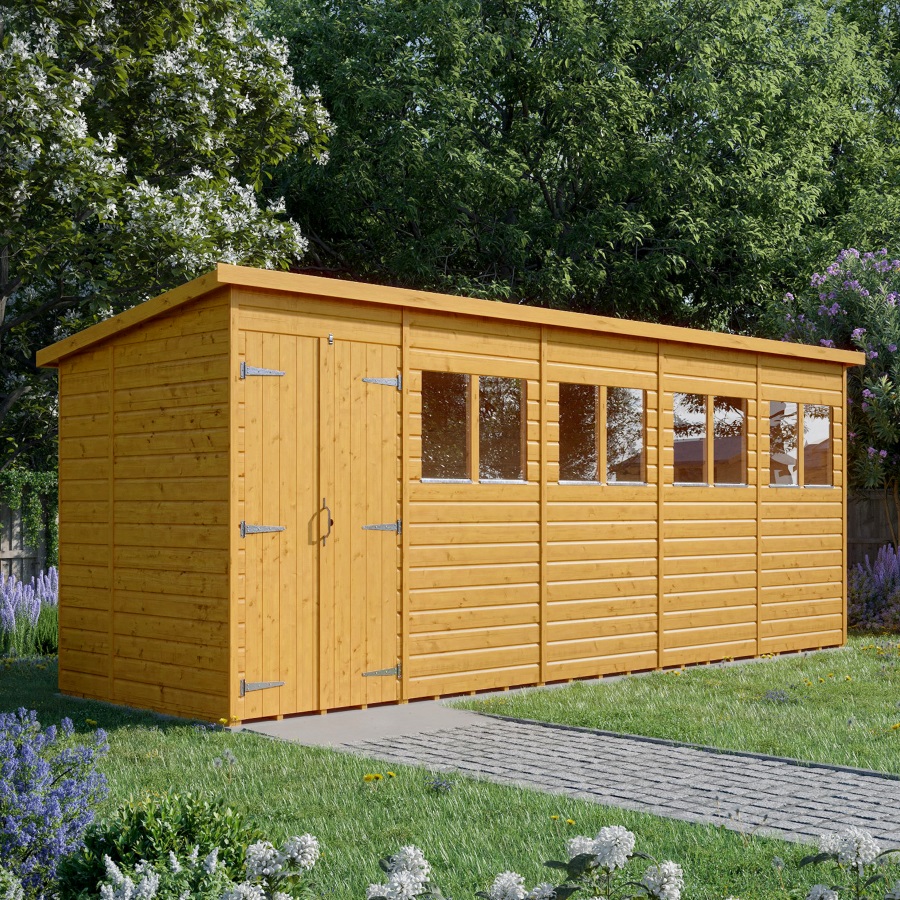 20x6 Pent Shed - Double Door, Windowed